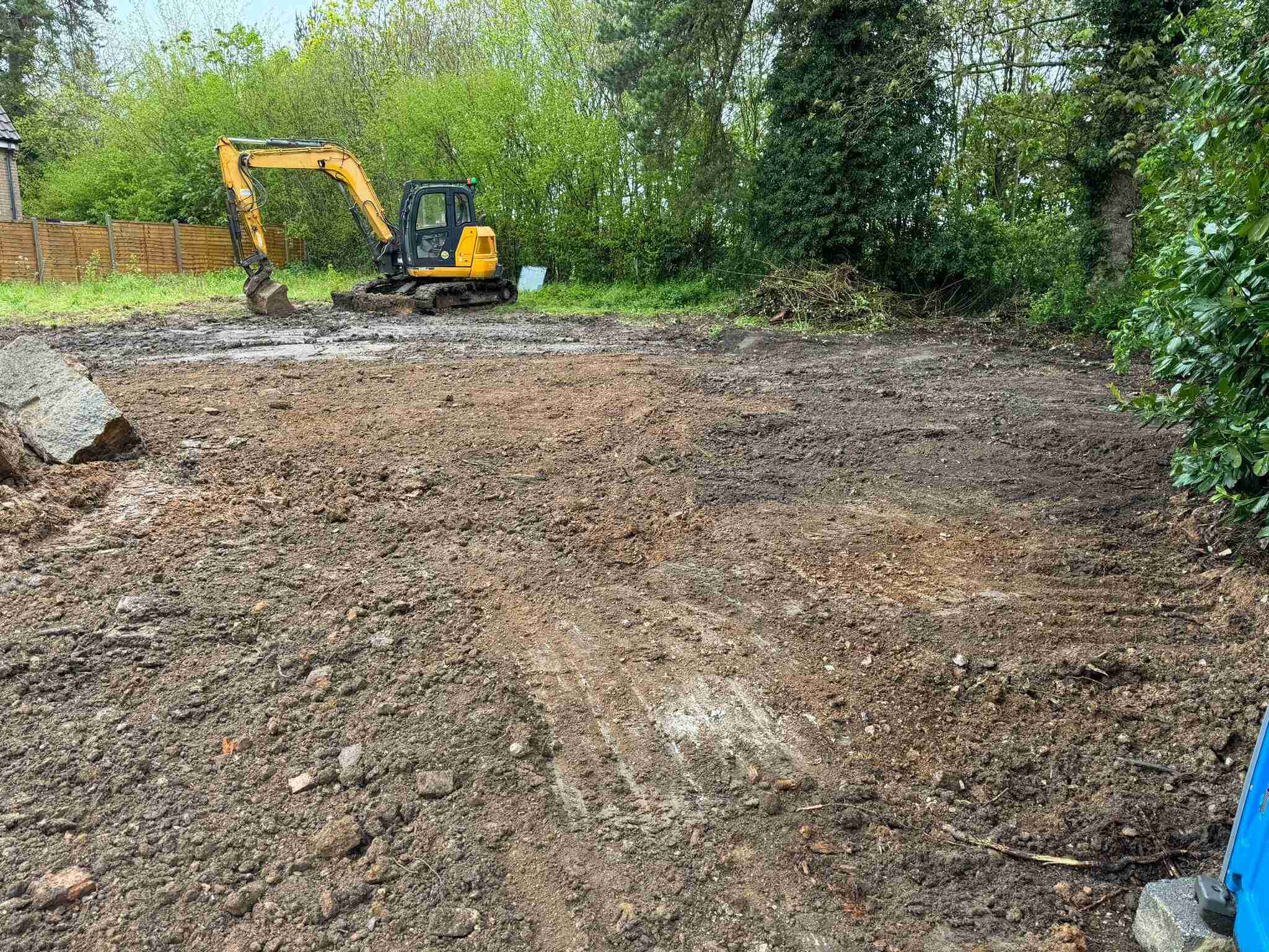 Excavator preparing ground for foundations and bulk excavation